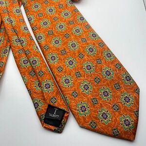 Robert Talbott Carmel Orange Floral Silk Necktie Hand Sewn Made in USA